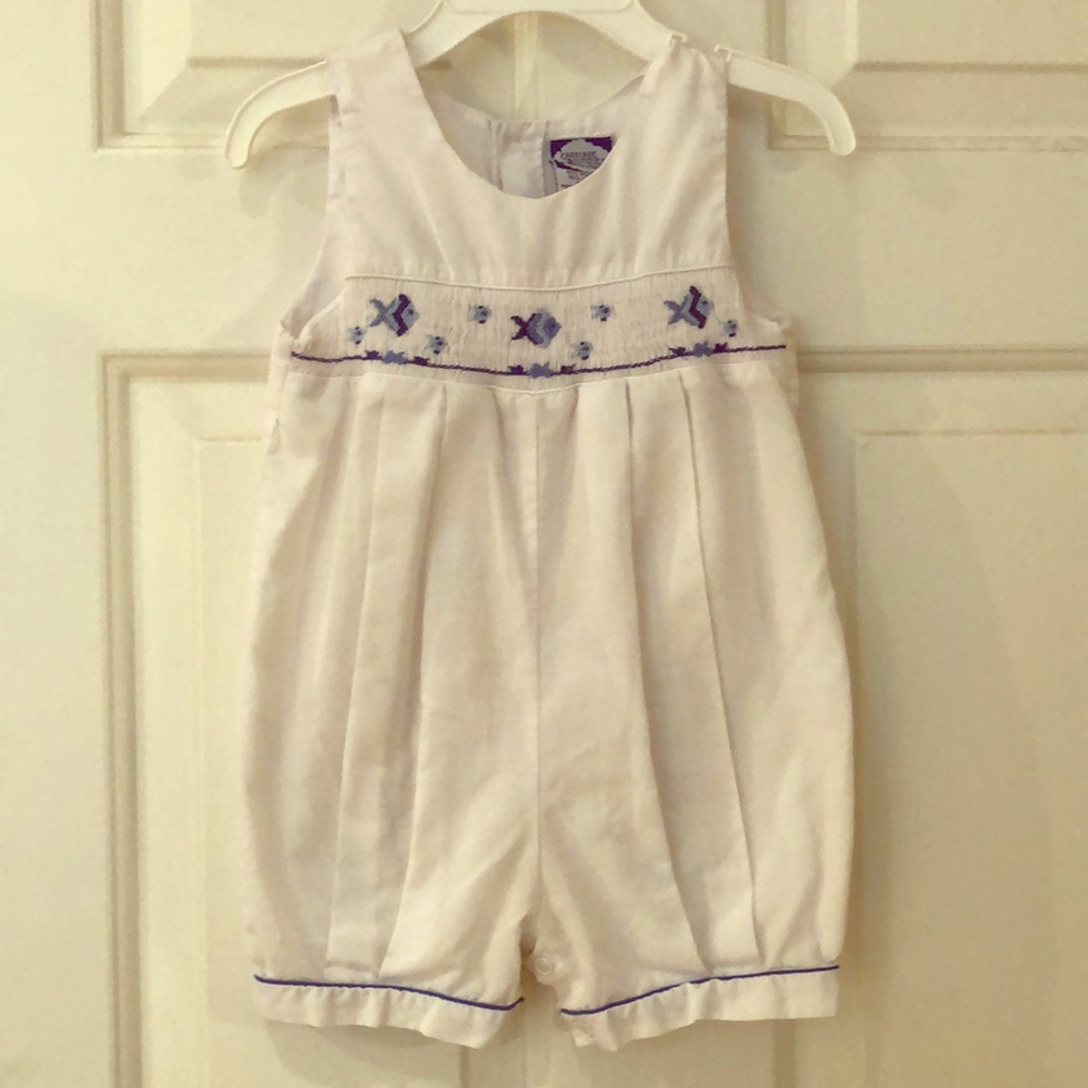 Boys White and Blue Smocked Fish Romper